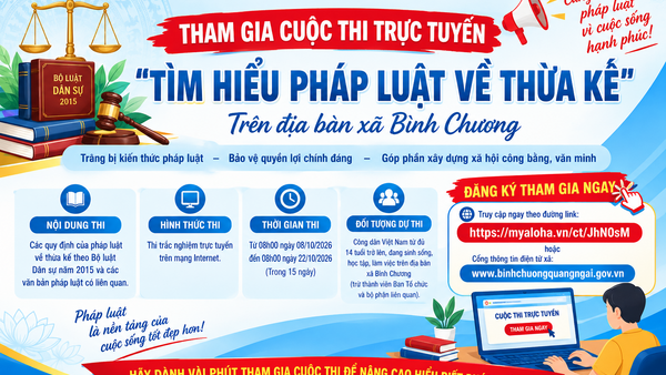 Bình Chương tổ chức  Cuộc thi trực tuyến “Tìm hiểu pháp luật về thừa kế” trên địa bàn xã