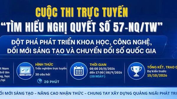 Cuộc thi trực tuyến “Tìm hiểu Nghị quyết số 57-NQ/TW ngày 22/12/2024 của Bộ Chính trị về đột phá phát triển khoa học, công nghệ, đổi mới sáng tạo và chuyển đổi số quốc gia” trên địa bàn tỉnh Quảng Ngãi